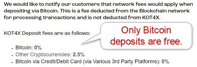 KOT4X Deposit Fees KOT4X Deposit Fees